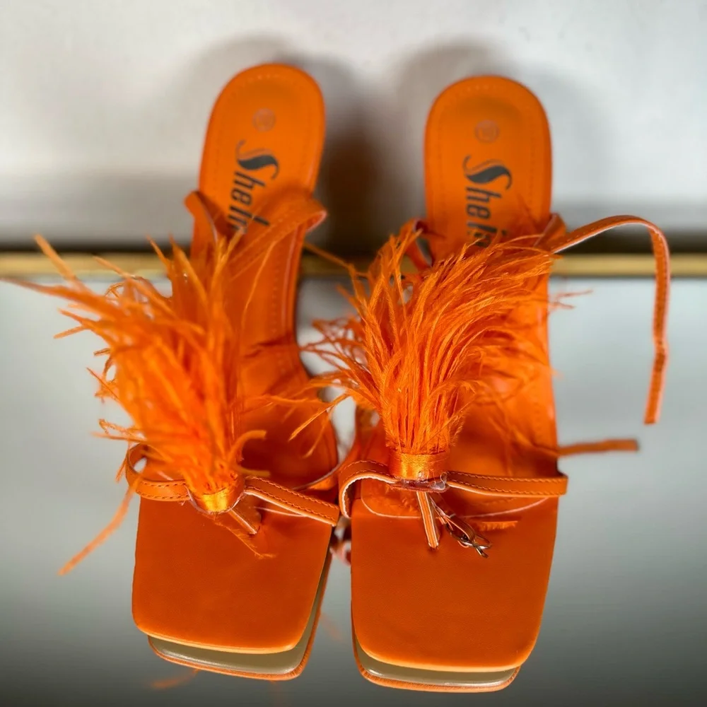 SheIn Orange Feather Heels – Size 10 | Brand New - Picture 3 of 3